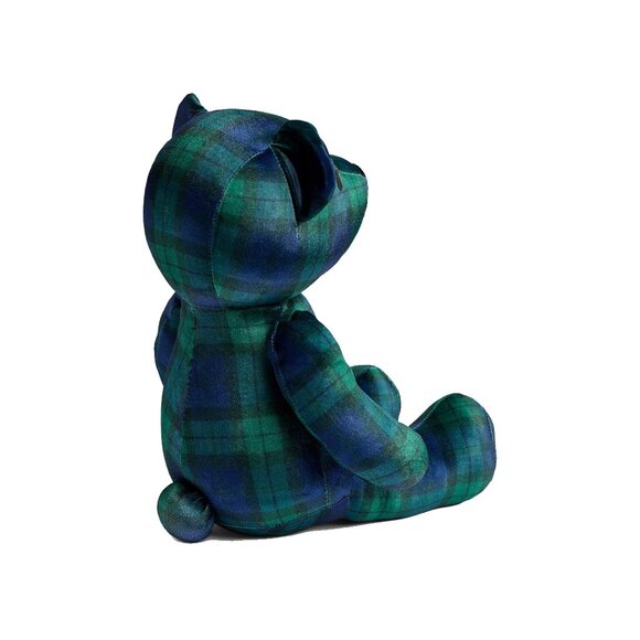 Johnny Was Mingo Plaid Embroidered Velvet Bear Stuffed Animals Blue Green NEW - Picture 3 of 5